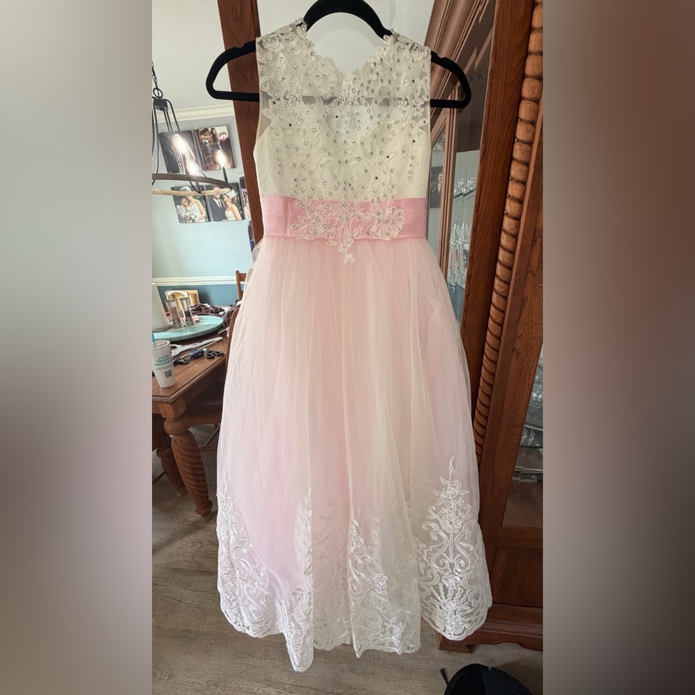 Girls Pink Embroidered Tulle Party Dress